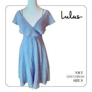 Lulu linen women dress size S blue thin striped NWT